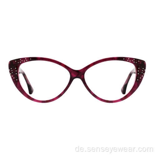 Luxus -Diamantkatze Augen Acetat optische Rahmenbrille